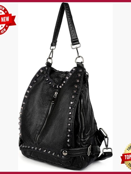 Convertible Backpack Purse with Rivet Studs, Waterproof PU Leather, Large main image 4